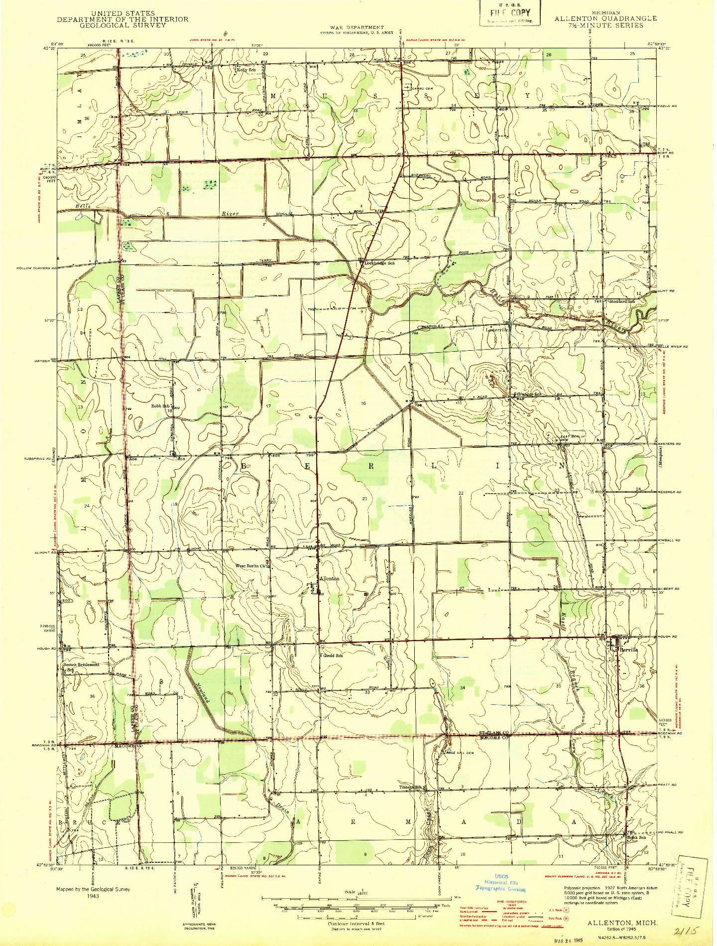 USGS 1:24000-SCALE QUADRANGLE FOR ALLENTON, MI 1945