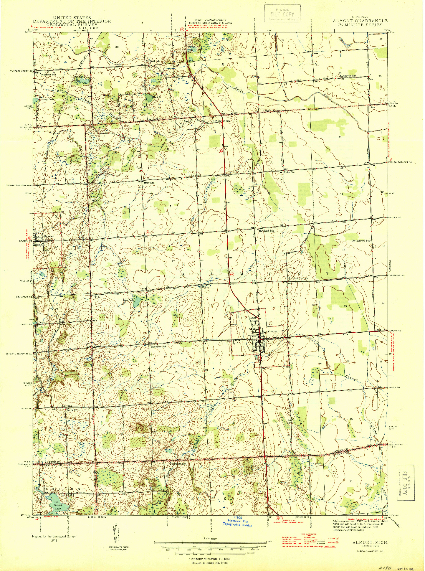 USGS 1:24000-SCALE QUADRANGLE FOR ALMONT, MI 1945