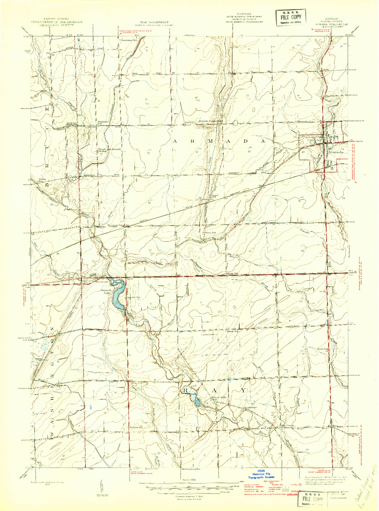 USGS 1:24000-SCALE QUADRANGLE FOR ARMADA, MI 1945