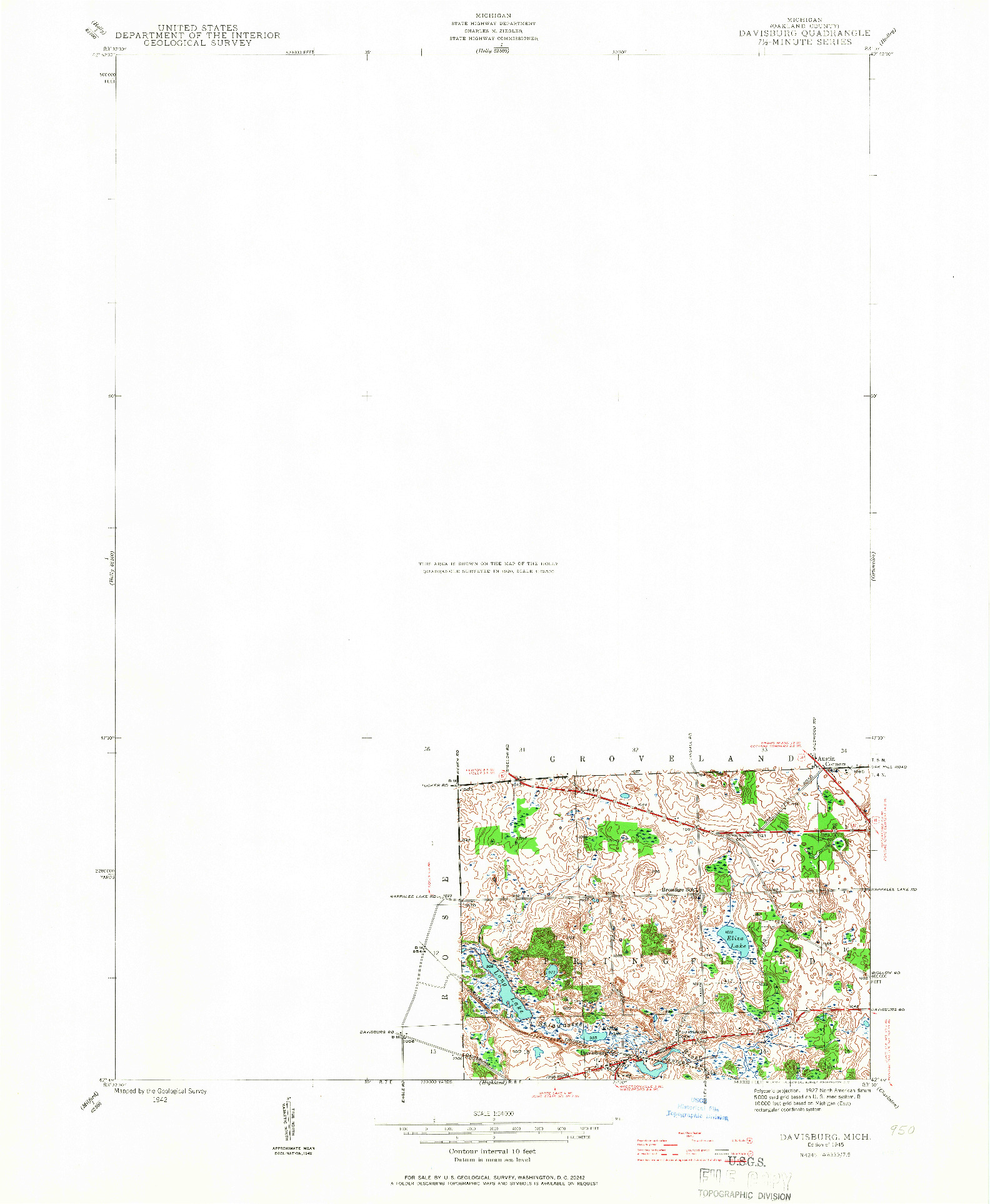 USGS 1:24000-SCALE QUADRANGLE FOR DAVISBURG, MI 1945
