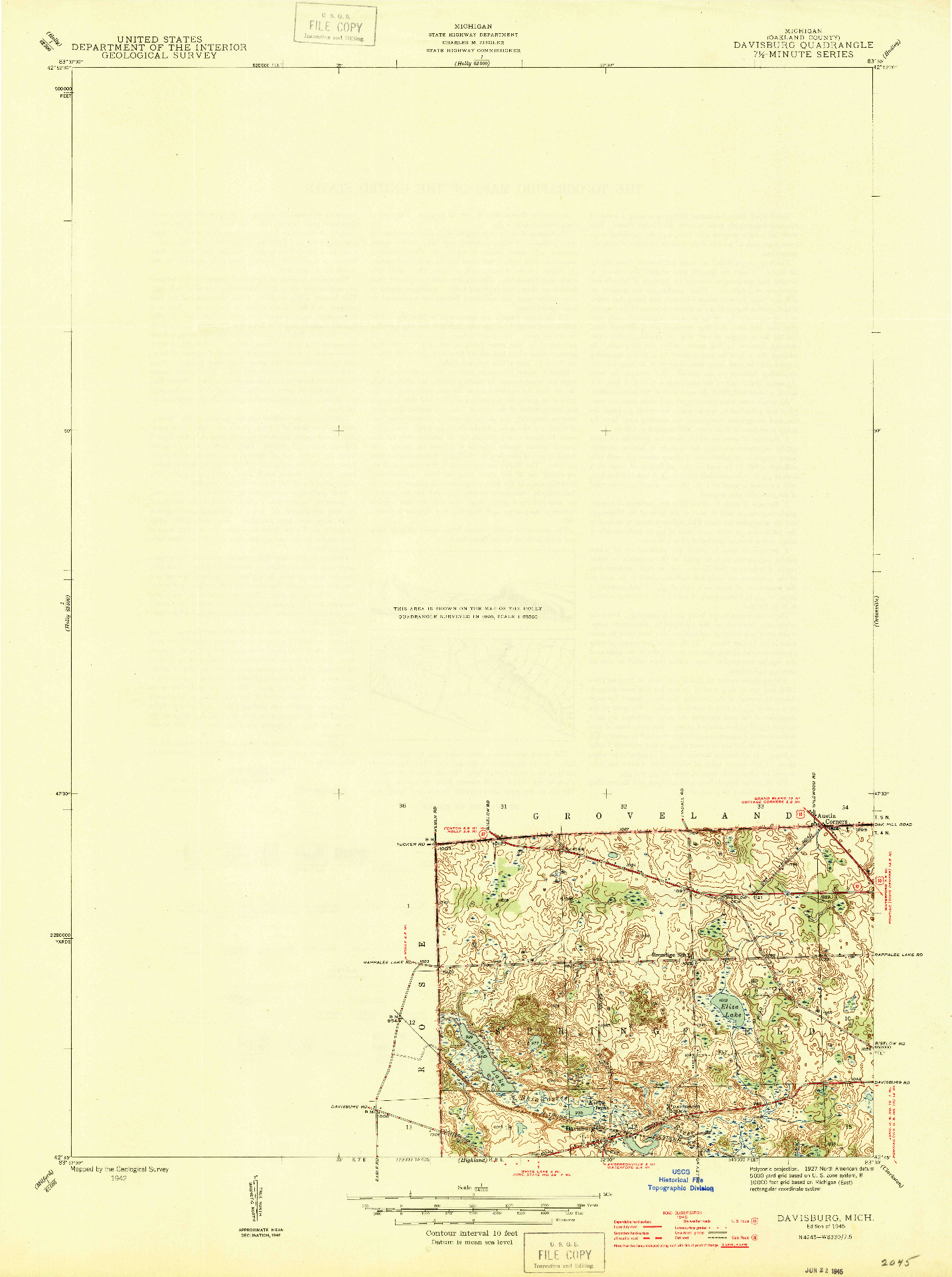 USGS 1:24000-SCALE QUADRANGLE FOR DAVISBURG, MI 1945