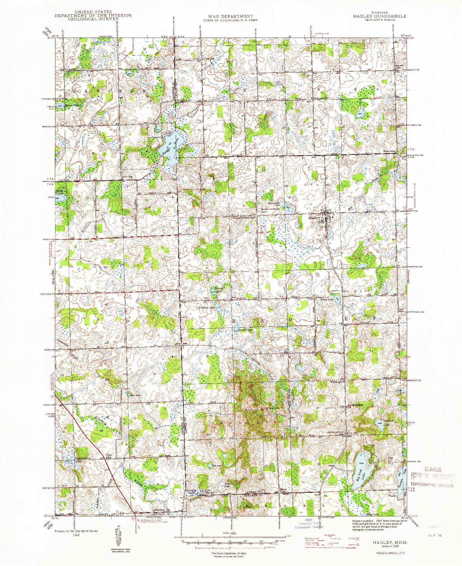 USGS 1:24000-SCALE QUADRANGLE FOR HADLEY, MI 1945