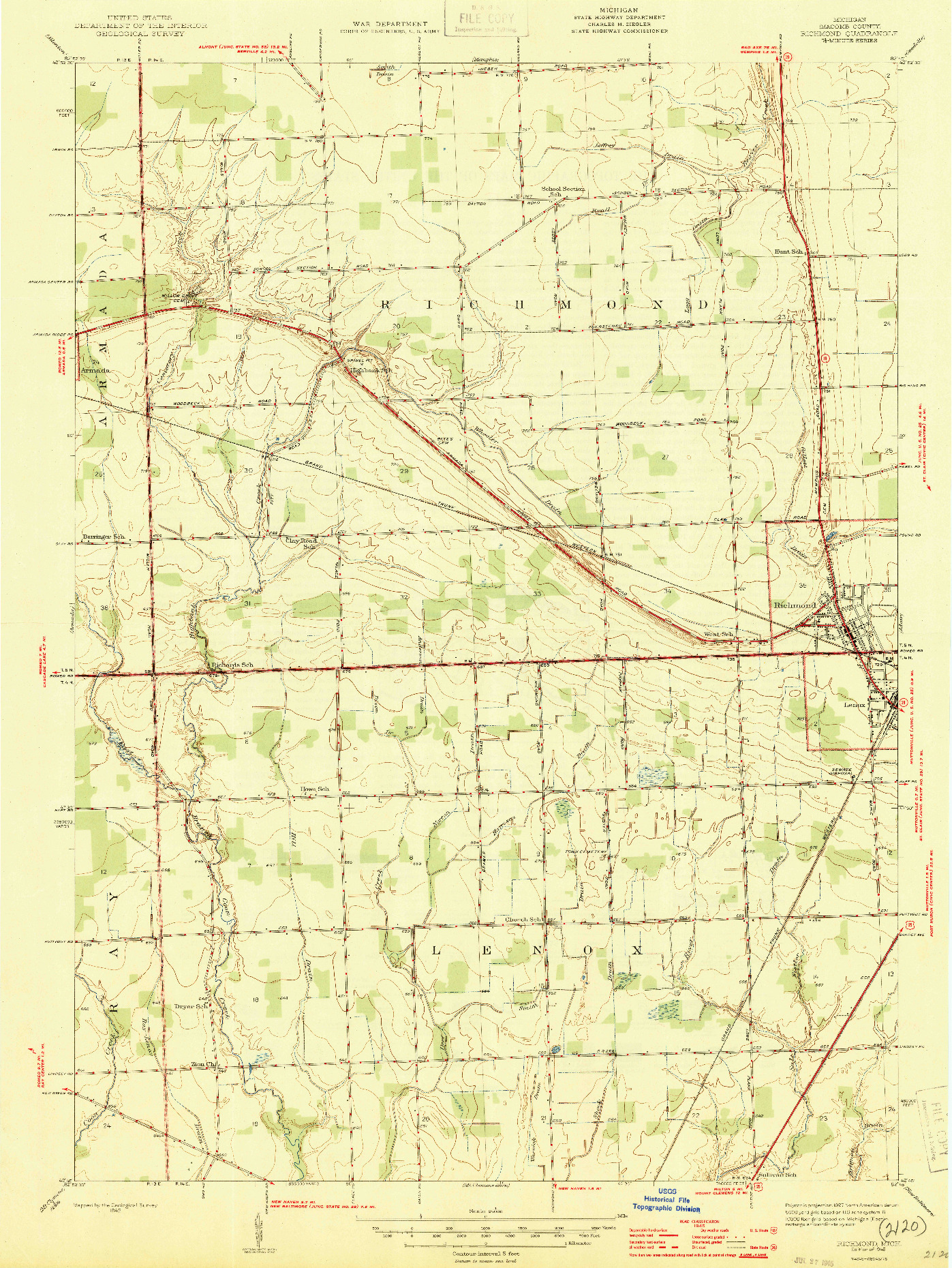USGS 1:24000-SCALE QUADRANGLE FOR RICHMOND, MI 1945