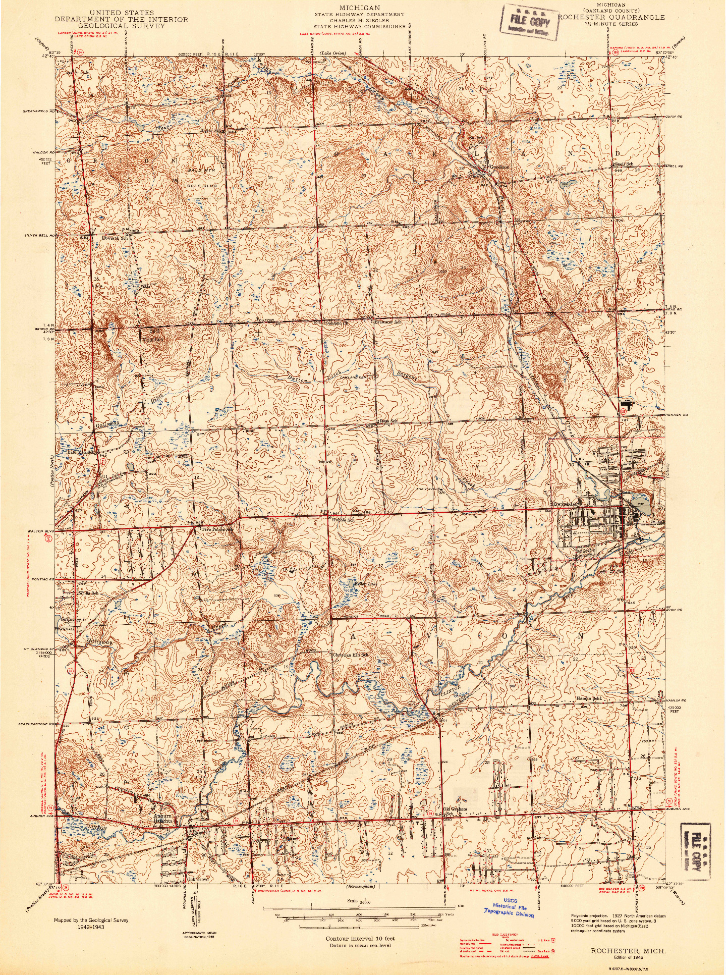 USGS 1:24000-SCALE QUADRANGLE FOR ROCHESTER, MI 1945