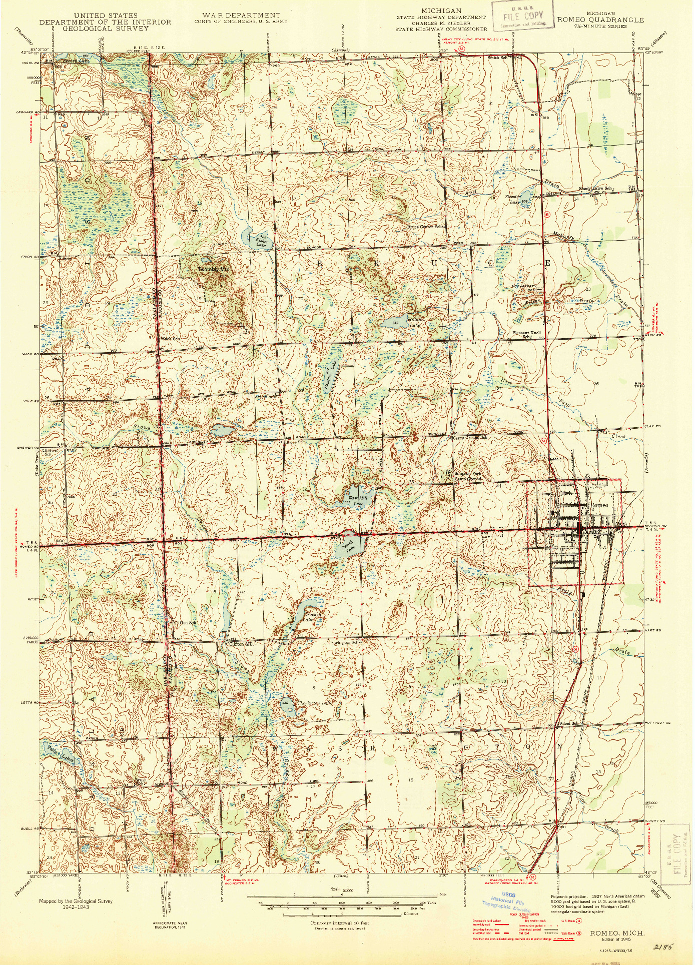 USGS 1:24000-SCALE QUADRANGLE FOR ROMEO, MI 1945