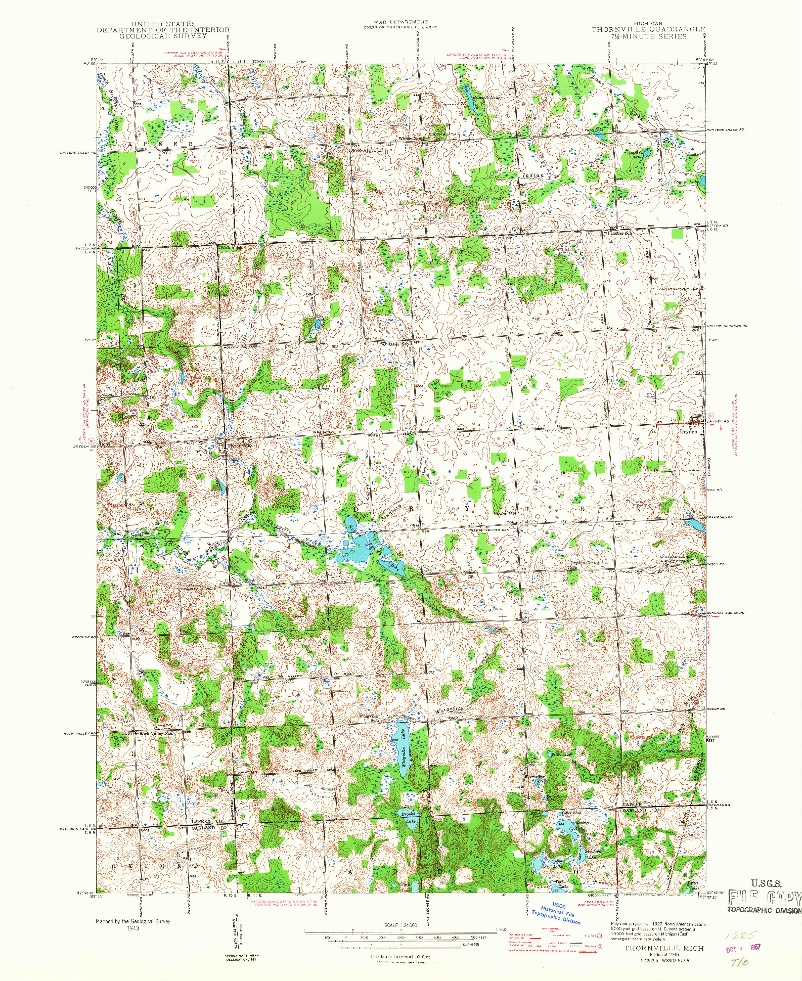 USGS 1:24000-SCALE QUADRANGLE FOR THORNVILLE, MI 1945