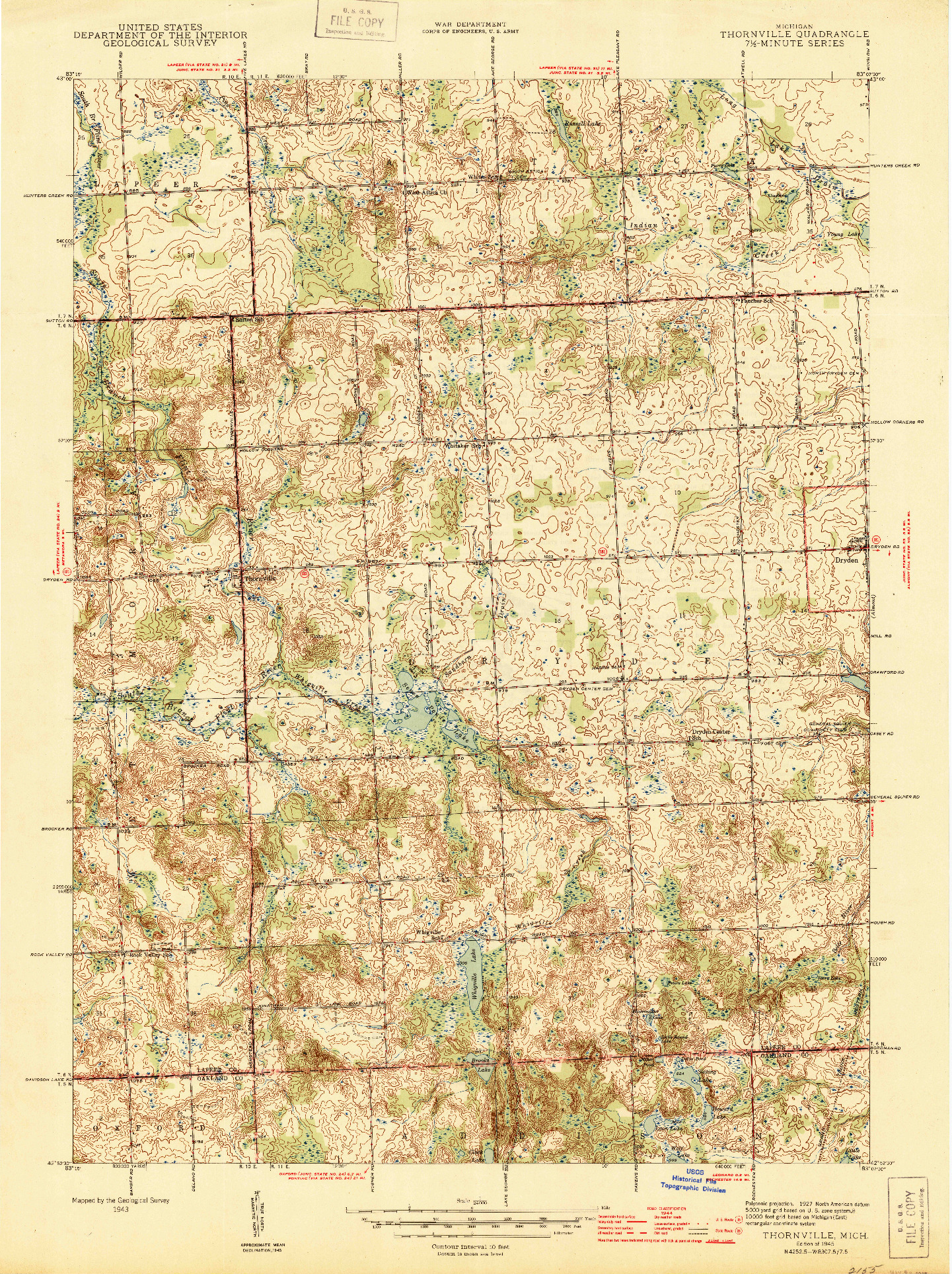 USGS 1:24000-SCALE QUADRANGLE FOR THORNVILLE, MI 1945