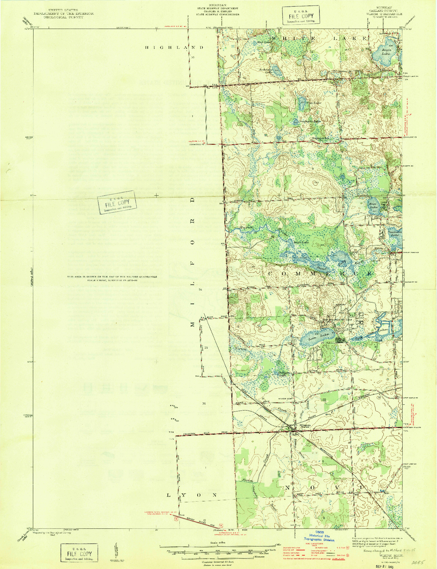 USGS 1:24000-SCALE QUADRANGLE FOR WIXOM, MI 1945