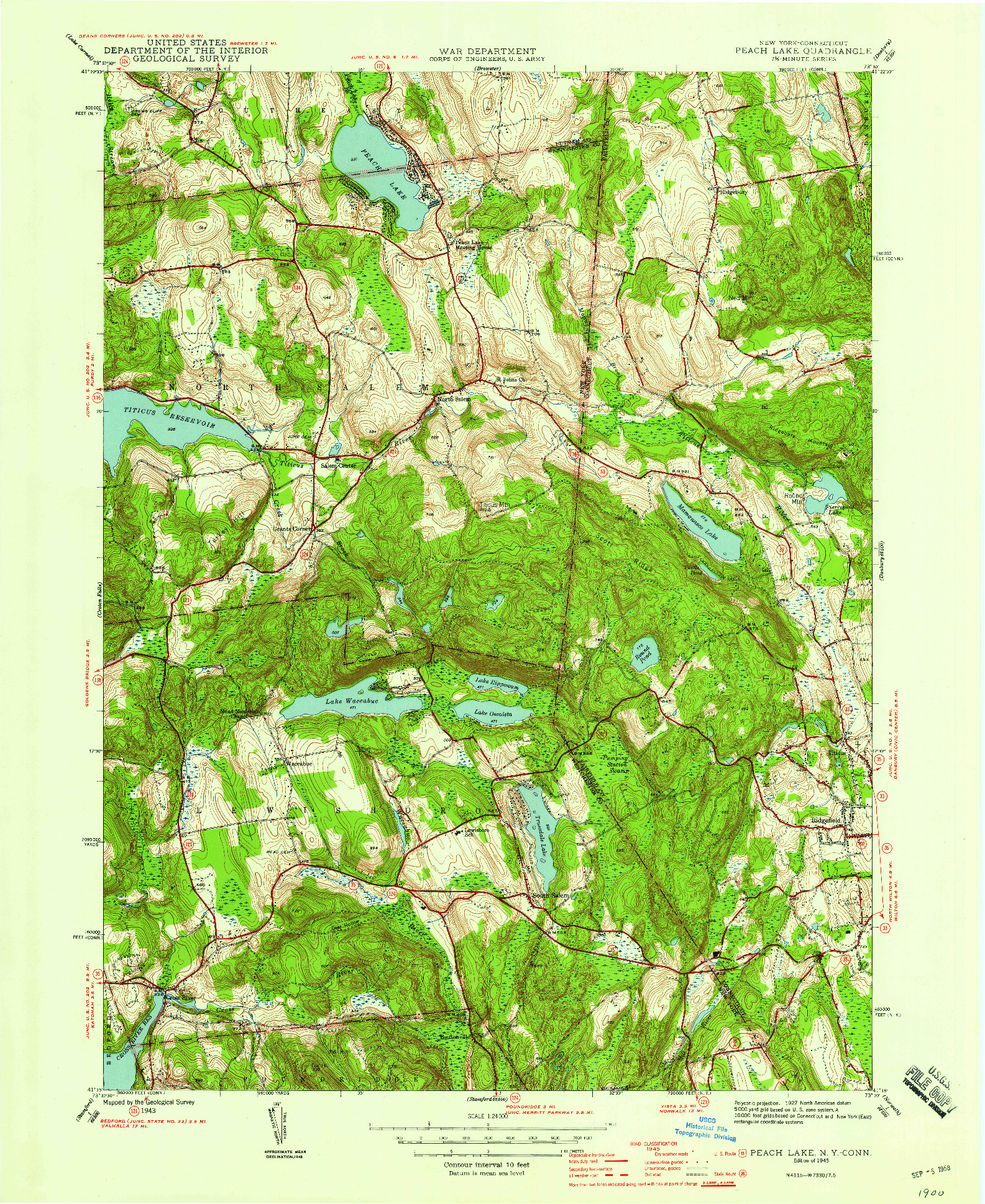 USGS 1:24000-SCALE QUADRANGLE FOR PEACH LAKE, NY 1945