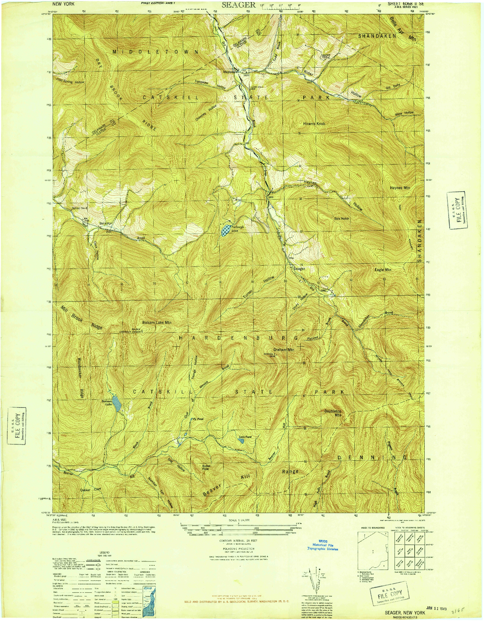 USGS 1:24000-SCALE QUADRANGLE FOR SEAGER, NY 1945