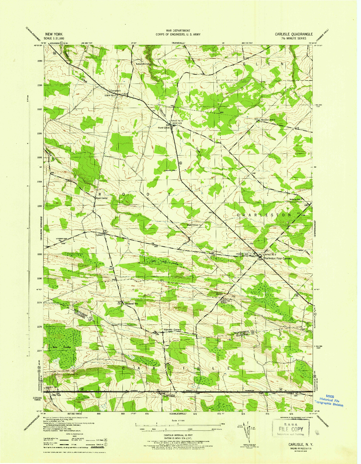 USGS 1:31680-SCALE QUADRANGLE FOR CARLISLE, NY 1945