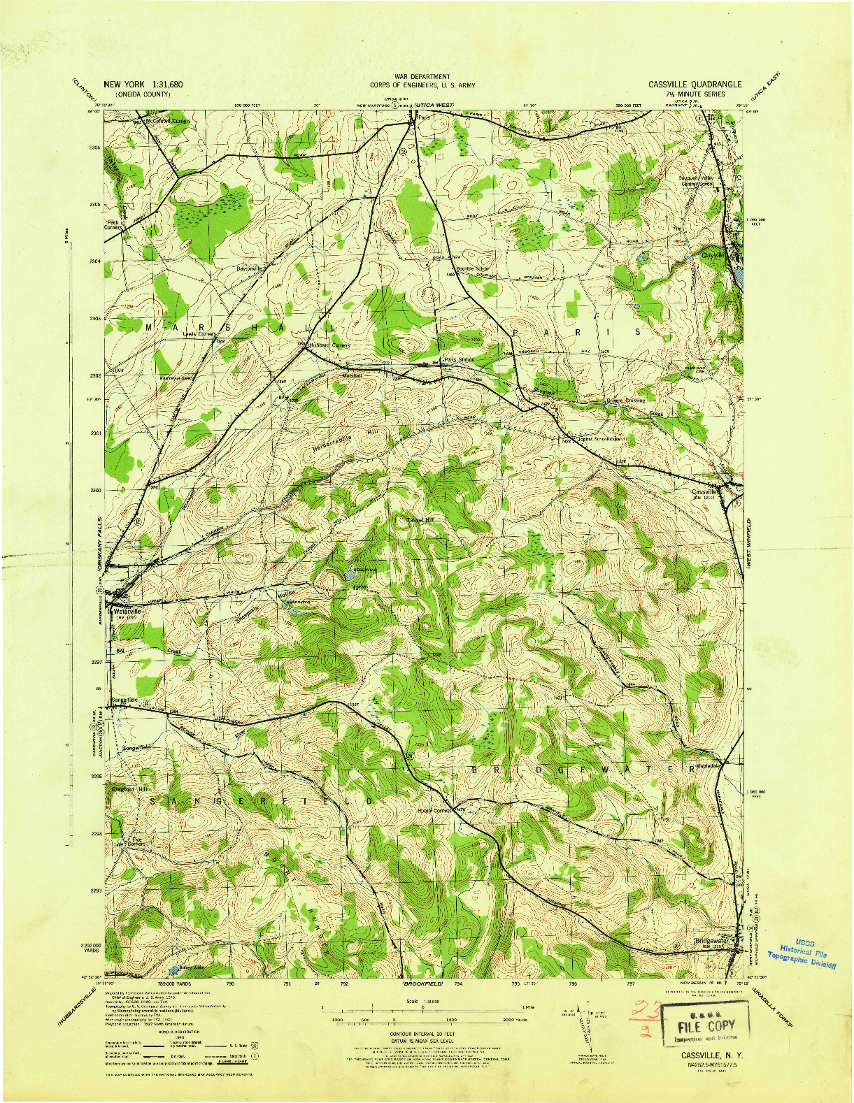 USGS 1:31680-SCALE QUADRANGLE FOR CASSVILLE, NY 1945