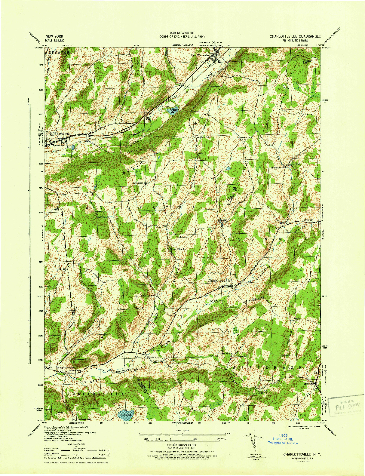 USGS 1:31680-SCALE QUADRANGLE FOR CHARLOTTEVILLE, NY 1945