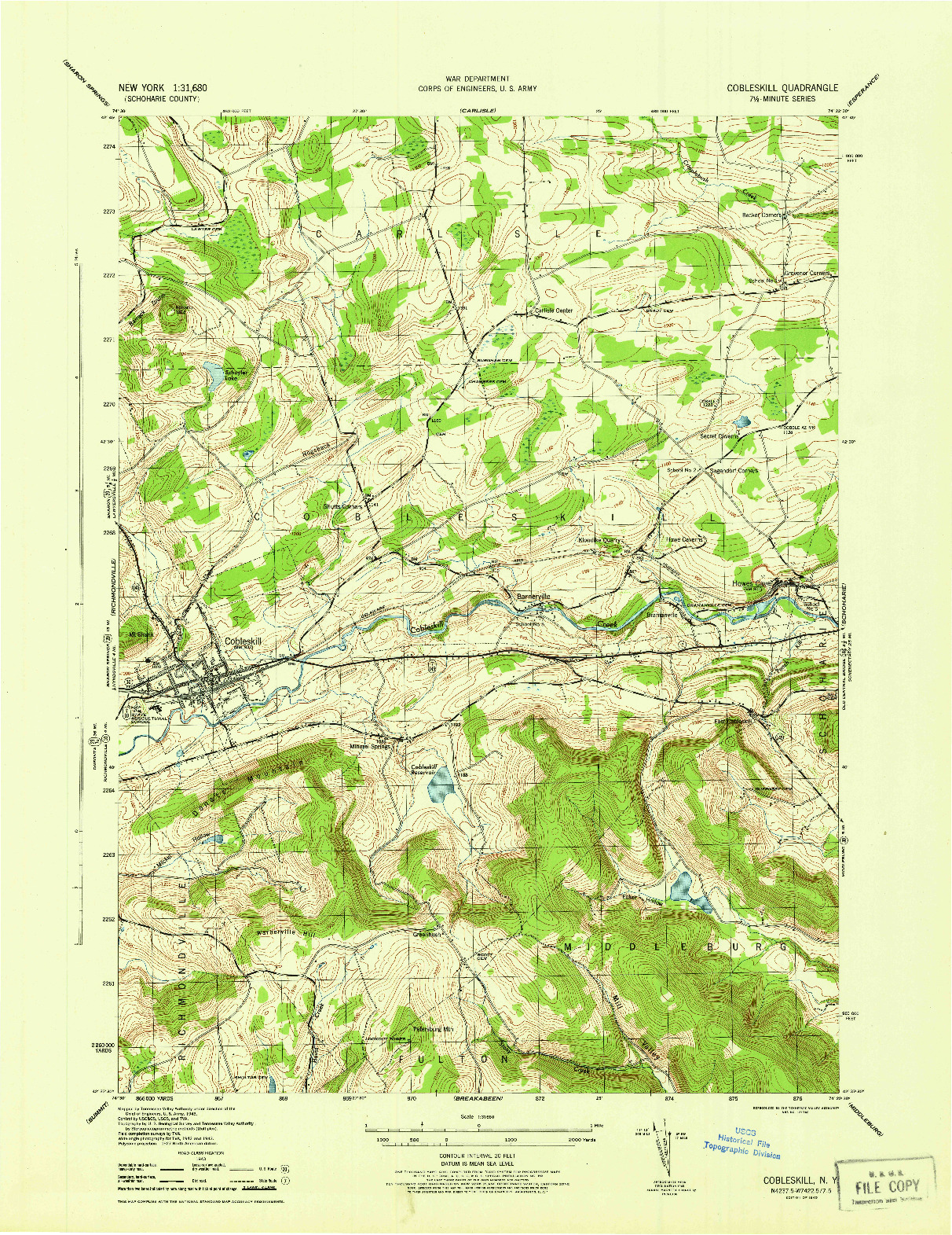 USGS 1:31680-SCALE QUADRANGLE FOR COBLESKILL, NY 1945
