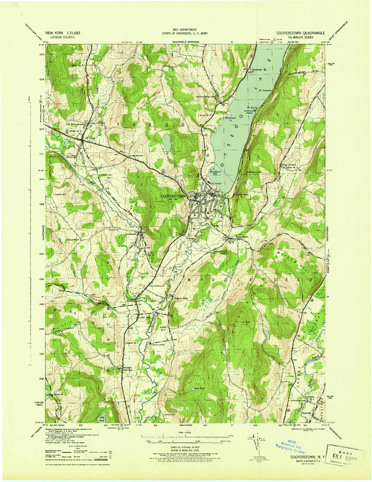 USGS 1:31680-SCALE QUADRANGLE FOR COOPERSTOWN, NY 1945