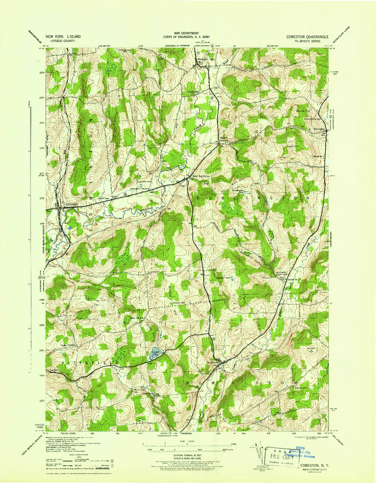 USGS 1:31680-SCALE QUADRANGLE FOR EDMESTON, NY 1945