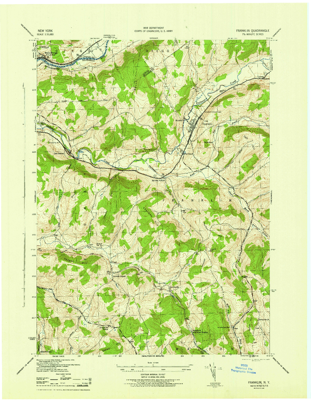 USGS 1:31680-SCALE QUADRANGLE FOR FRANKLIN, NY 1945