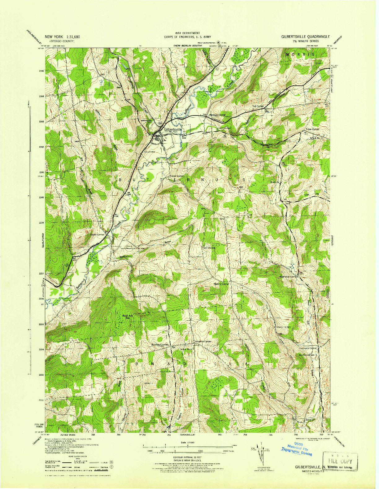 USGS 1:31680-SCALE QUADRANGLE FOR GILBERTSVILLE, NY 1945