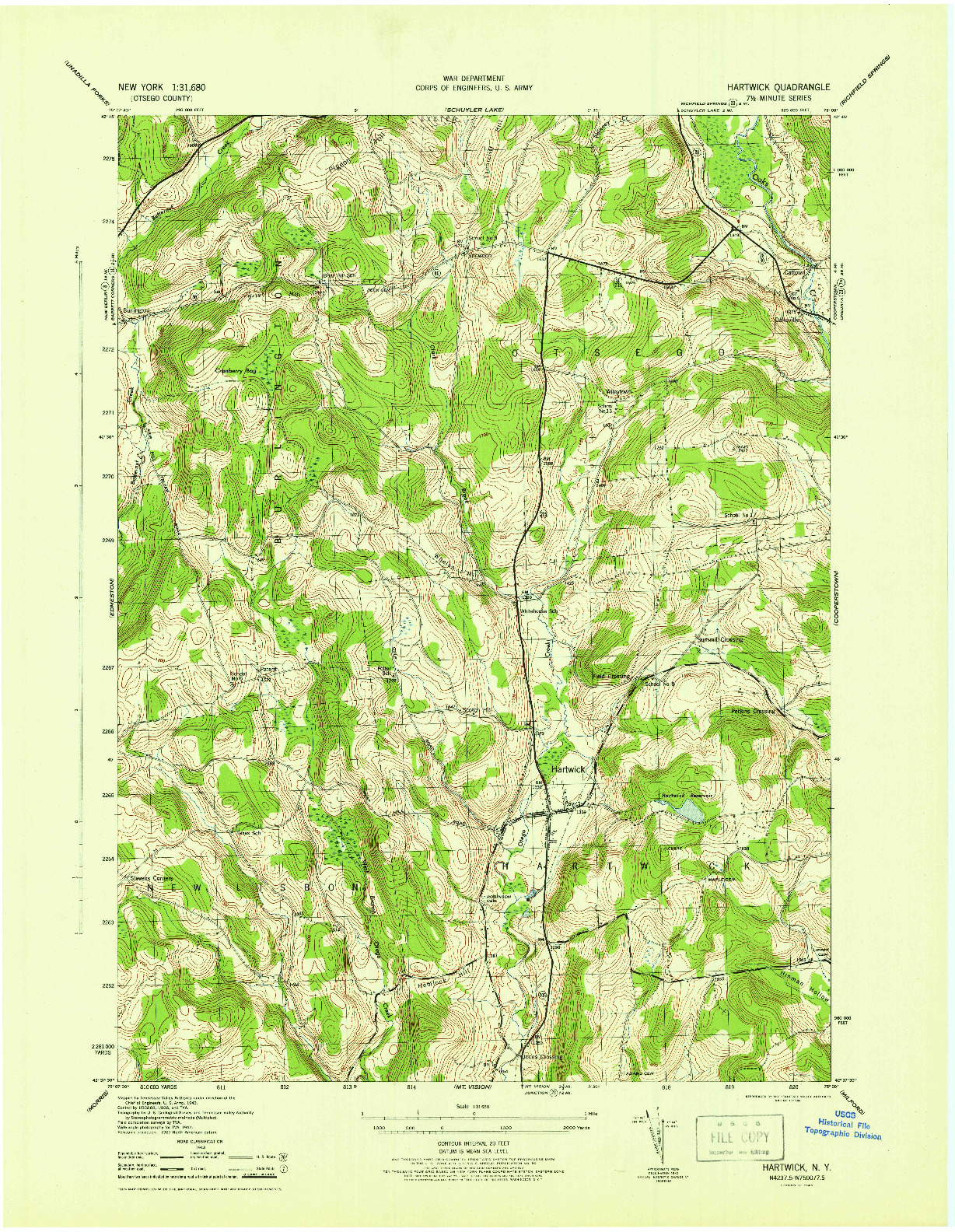 USGS 1:31680-SCALE QUADRANGLE FOR HARTWICK, NY 1945