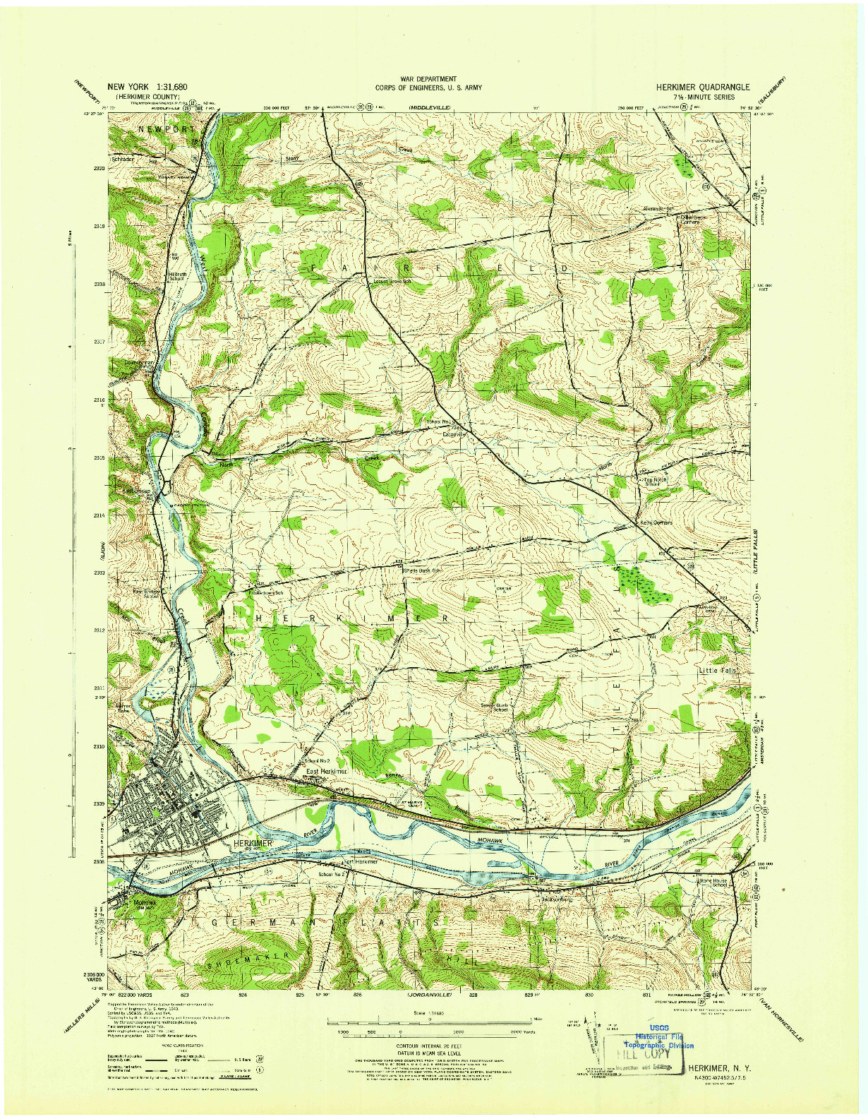 USGS 1:31680-SCALE QUADRANGLE FOR HERKIMER, NY 1945