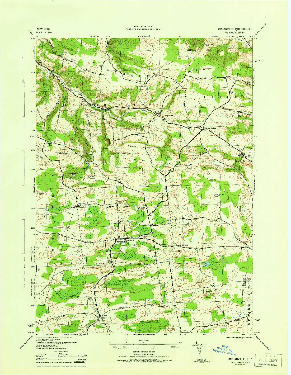 USGS 1:31680-SCALE QUADRANGLE FOR JORDANVILLE, NY 1945