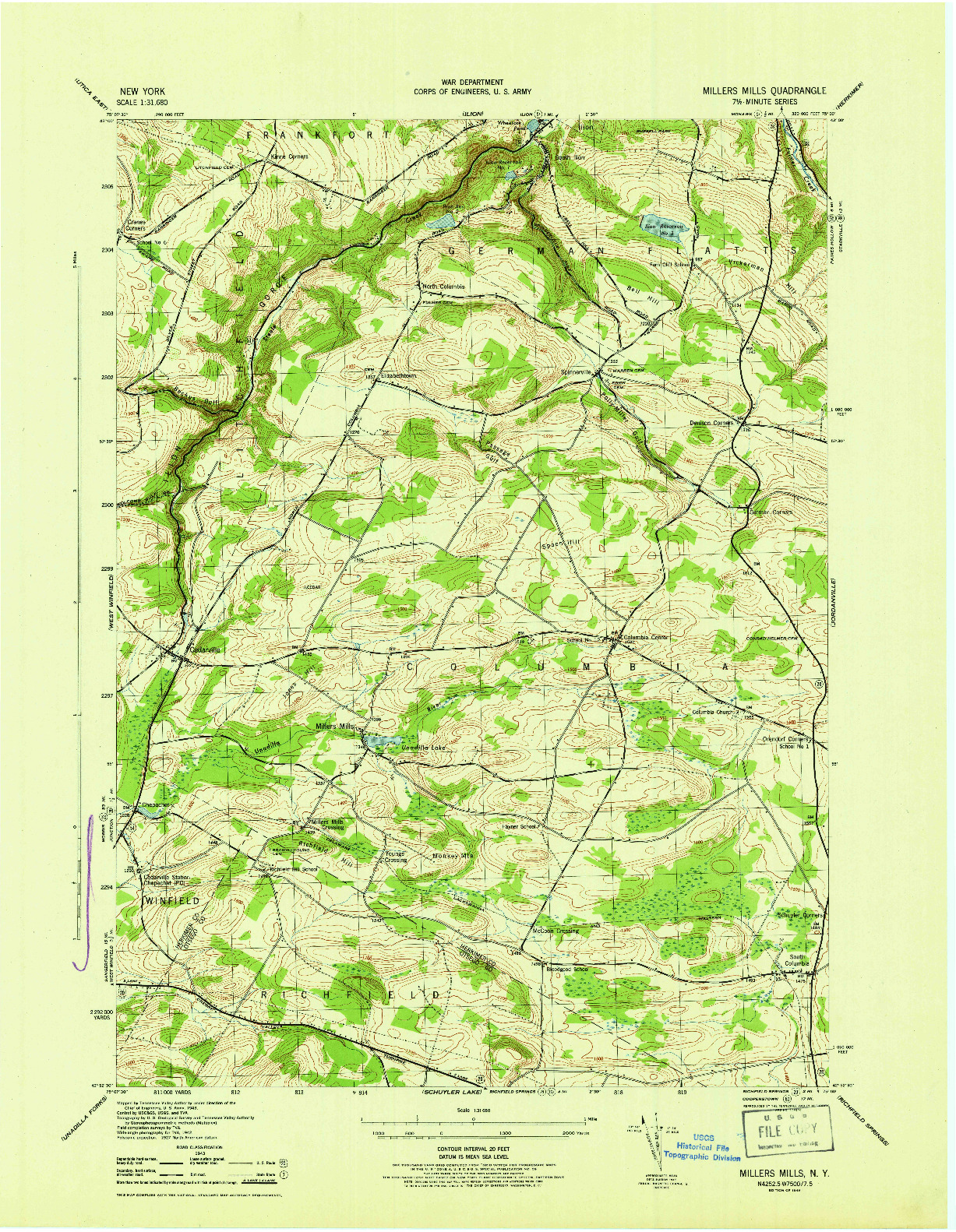 USGS 1:31680-SCALE QUADRANGLE FOR MILLERS MILLS, NY 1945
