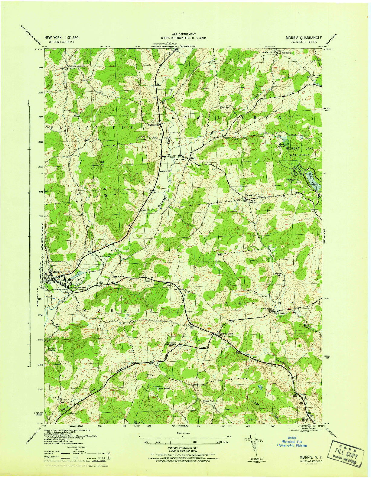 USGS 1:31680-SCALE QUADRANGLE FOR MORRIS, NY 1945