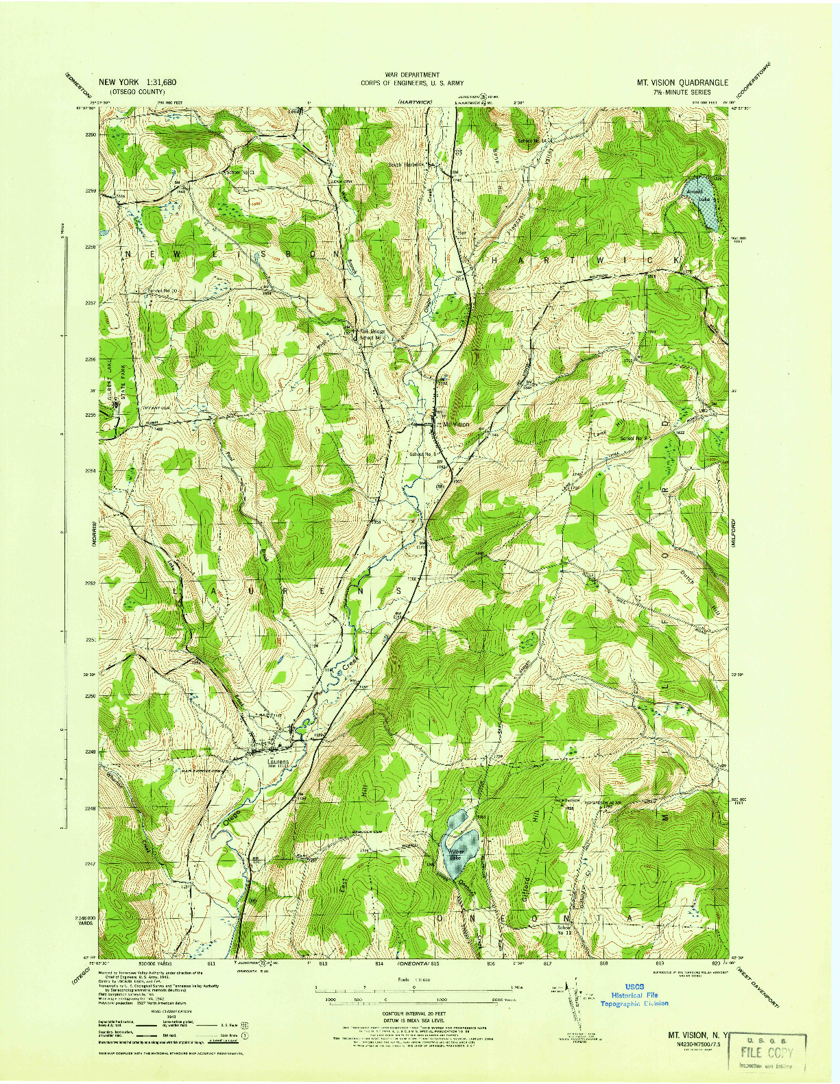 USGS 1:31680-SCALE QUADRANGLE FOR MT VISION, NY 1945