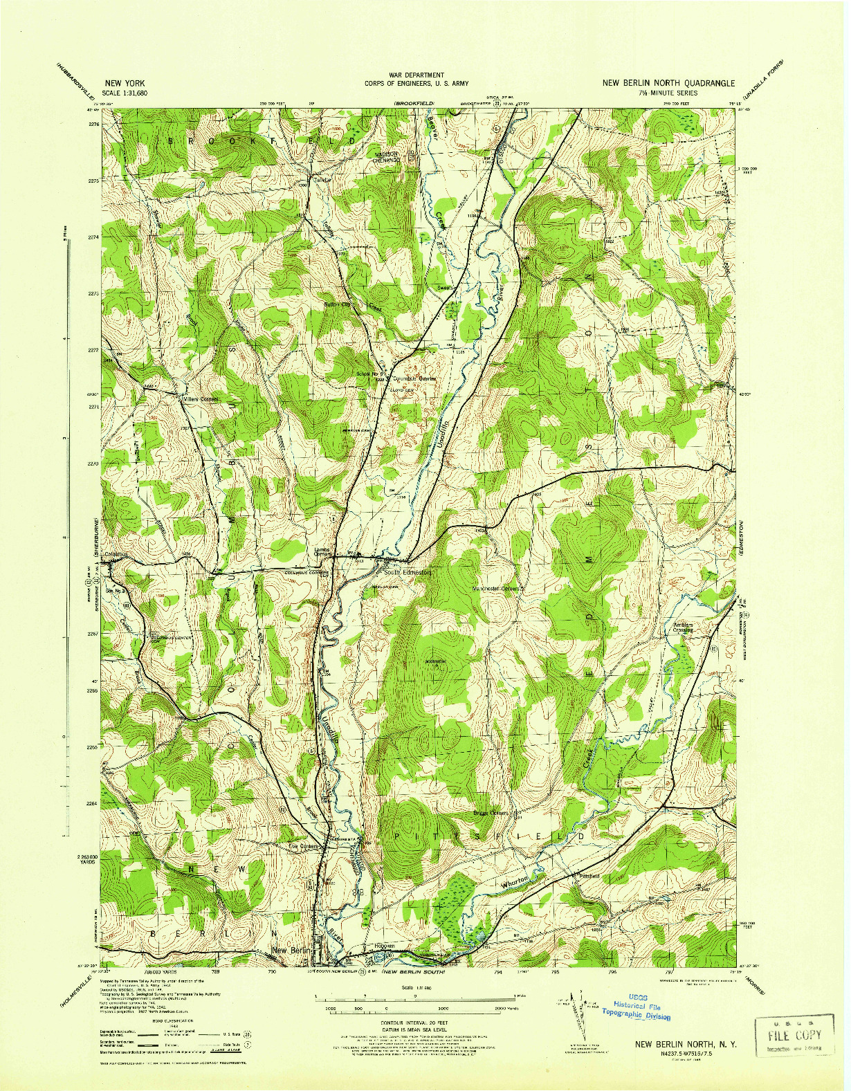 USGS 1:31680-SCALE QUADRANGLE FOR NEW BERLIN NORTH, NY 1945