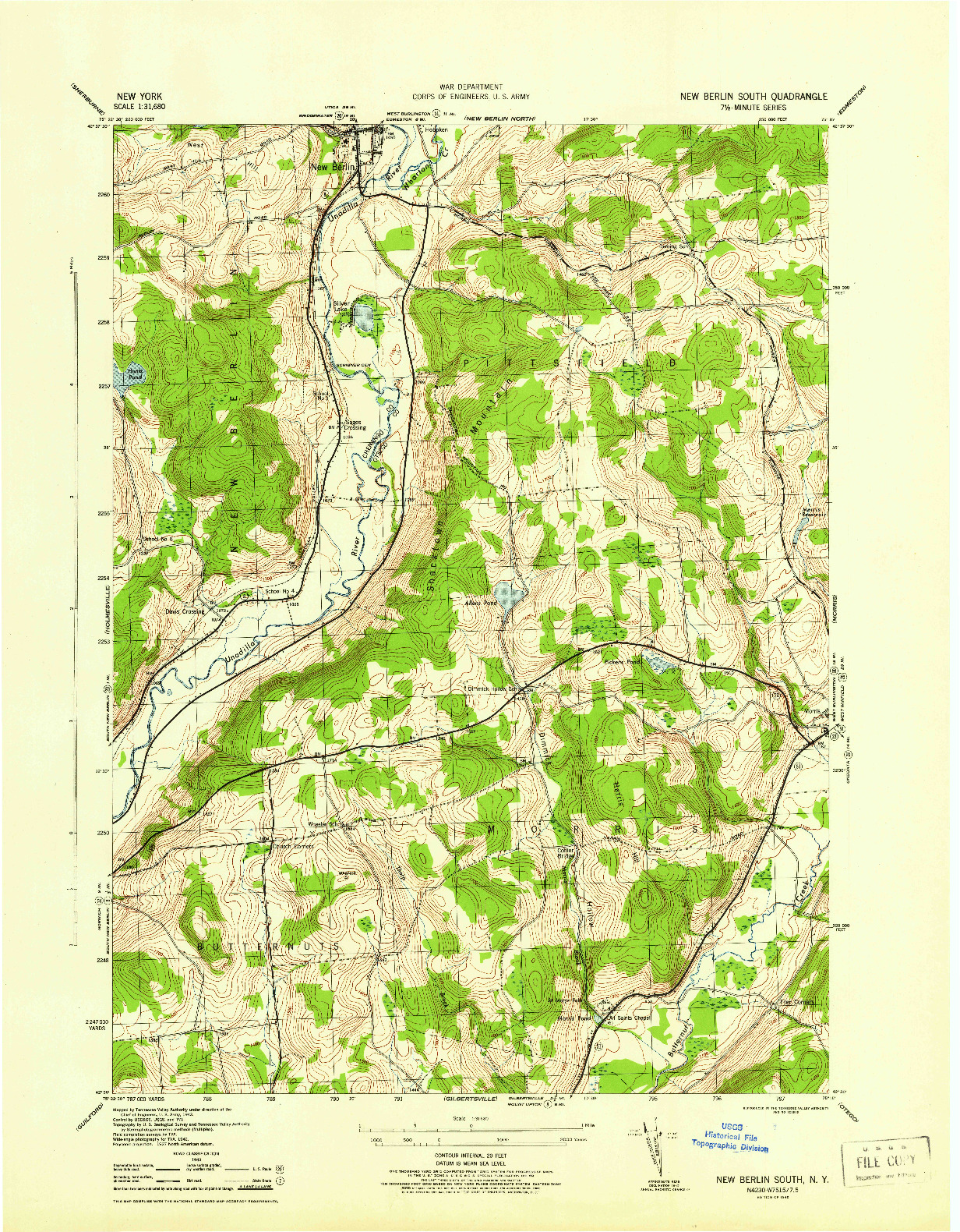 USGS 1:31680-SCALE QUADRANGLE FOR NEW BERLIN SOUTH, NY 1945
