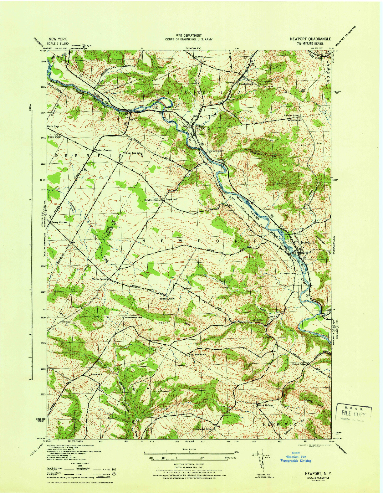 USGS 1:31680-SCALE QUADRANGLE FOR NEWPORT, NY 1945