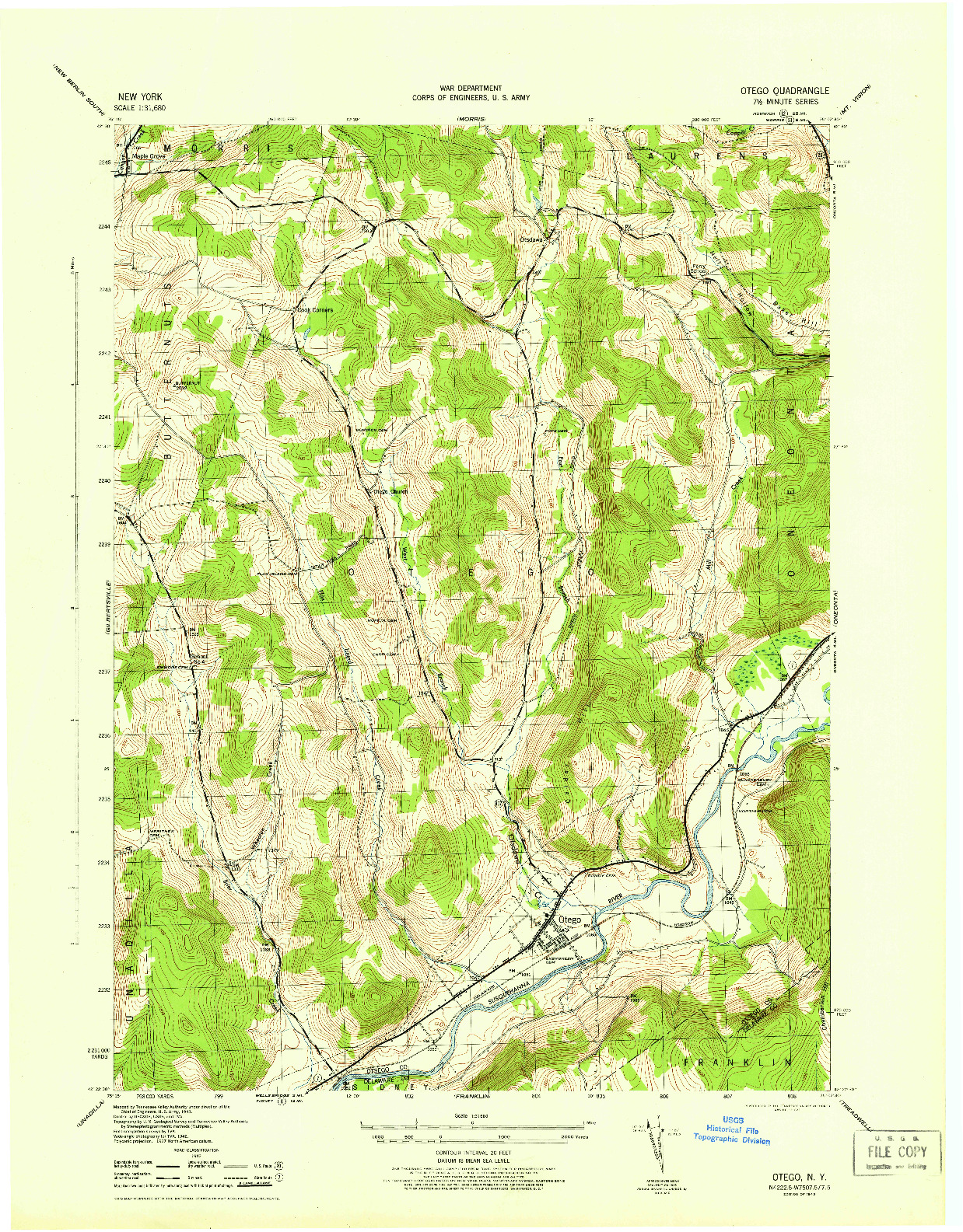 USGS 1:31680-SCALE QUADRANGLE FOR OTEGO, NY 1945