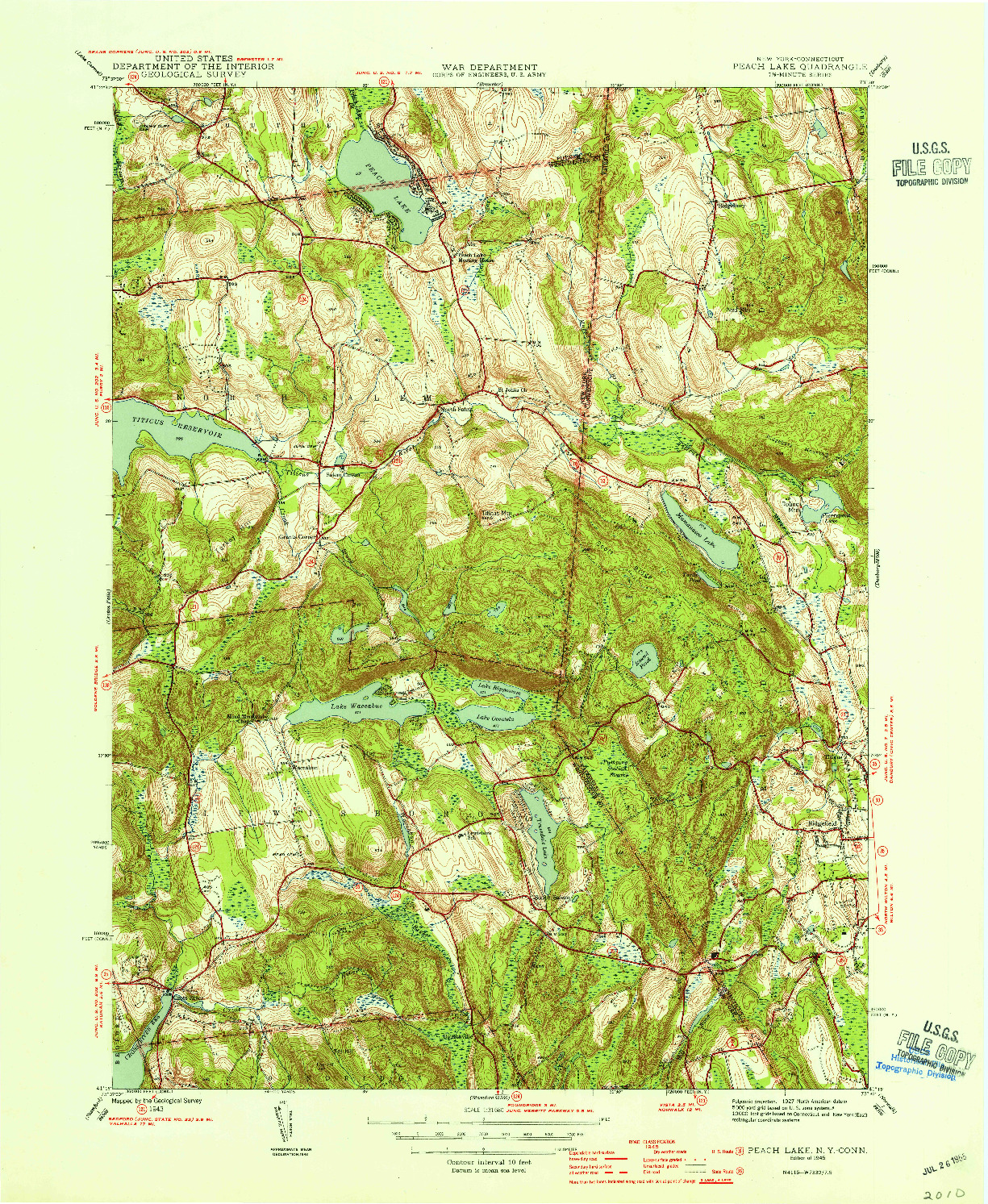 USGS 1:31680-SCALE QUADRANGLE FOR PEACH LAKE, NY 1945