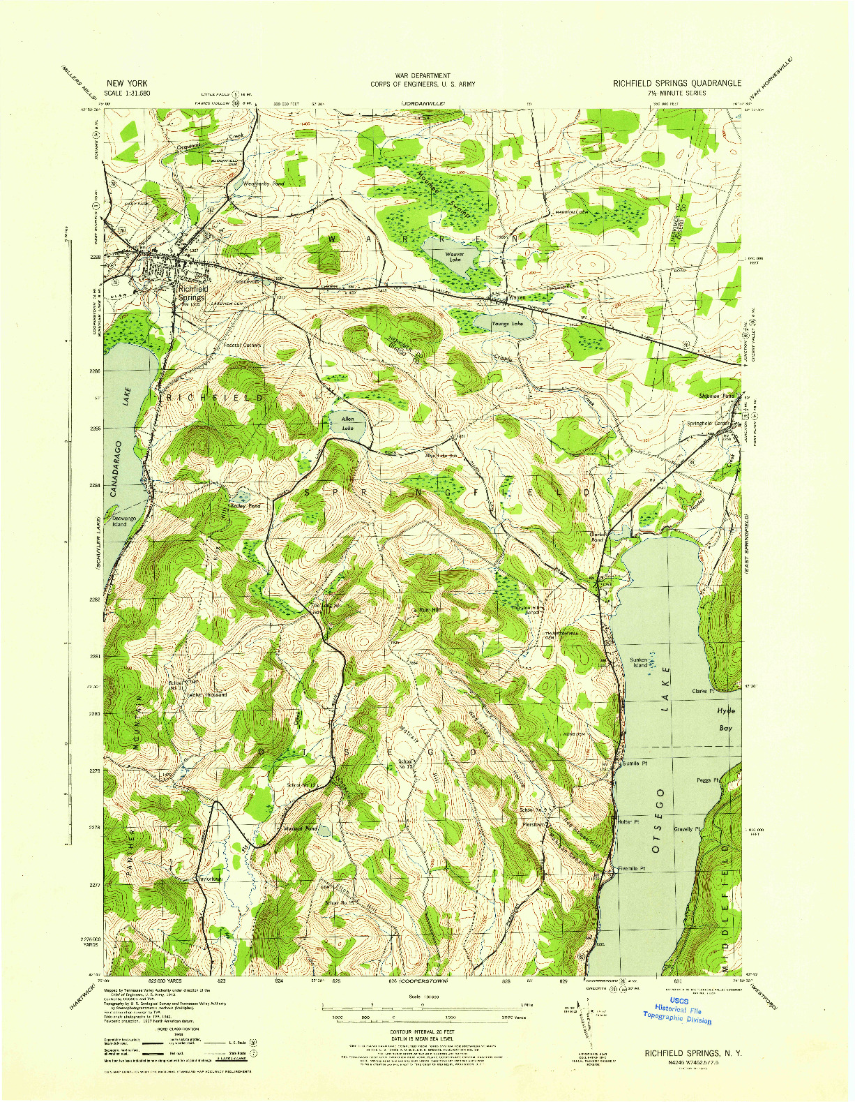 USGS 1:31680-SCALE QUADRANGLE FOR RICHFIELD SPRINGS, NY 1945