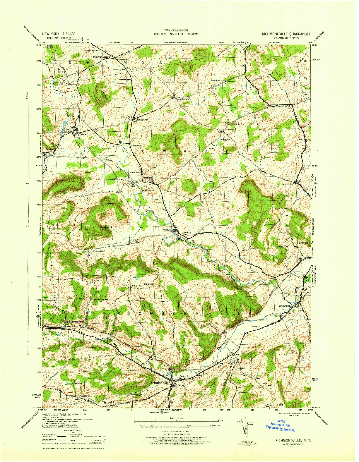 USGS 1:31680-SCALE QUADRANGLE FOR RICHMONDVILLE, NY 1945