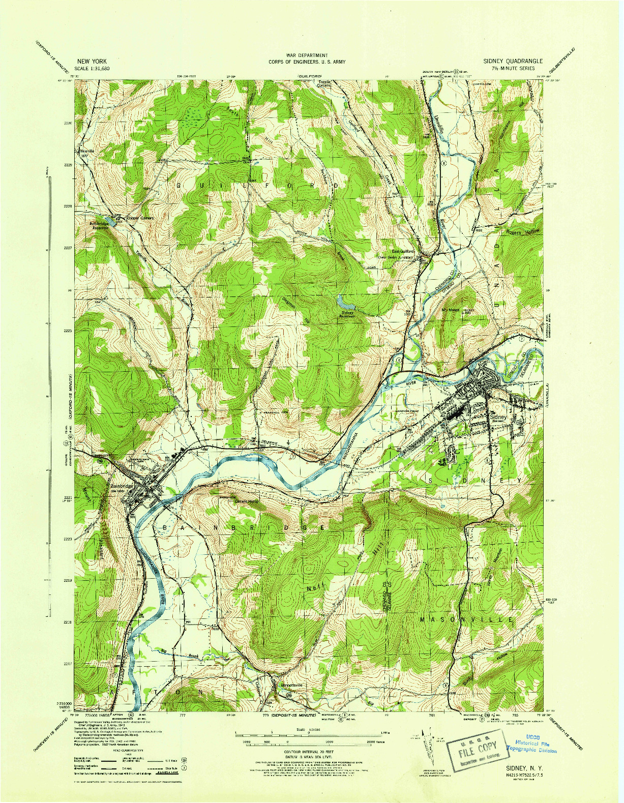 USGS 1:31680-SCALE QUADRANGLE FOR SIDNEY, NY 1945