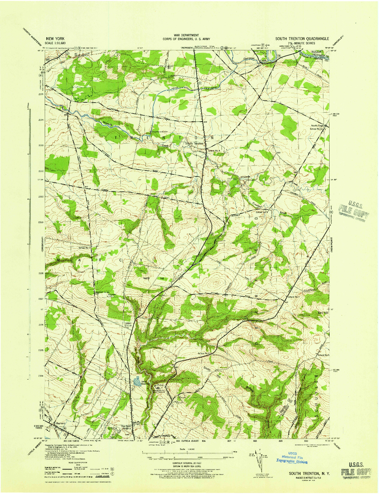 USGS 1:31680-SCALE QUADRANGLE FOR SOUTH TRENTON, NY 1945