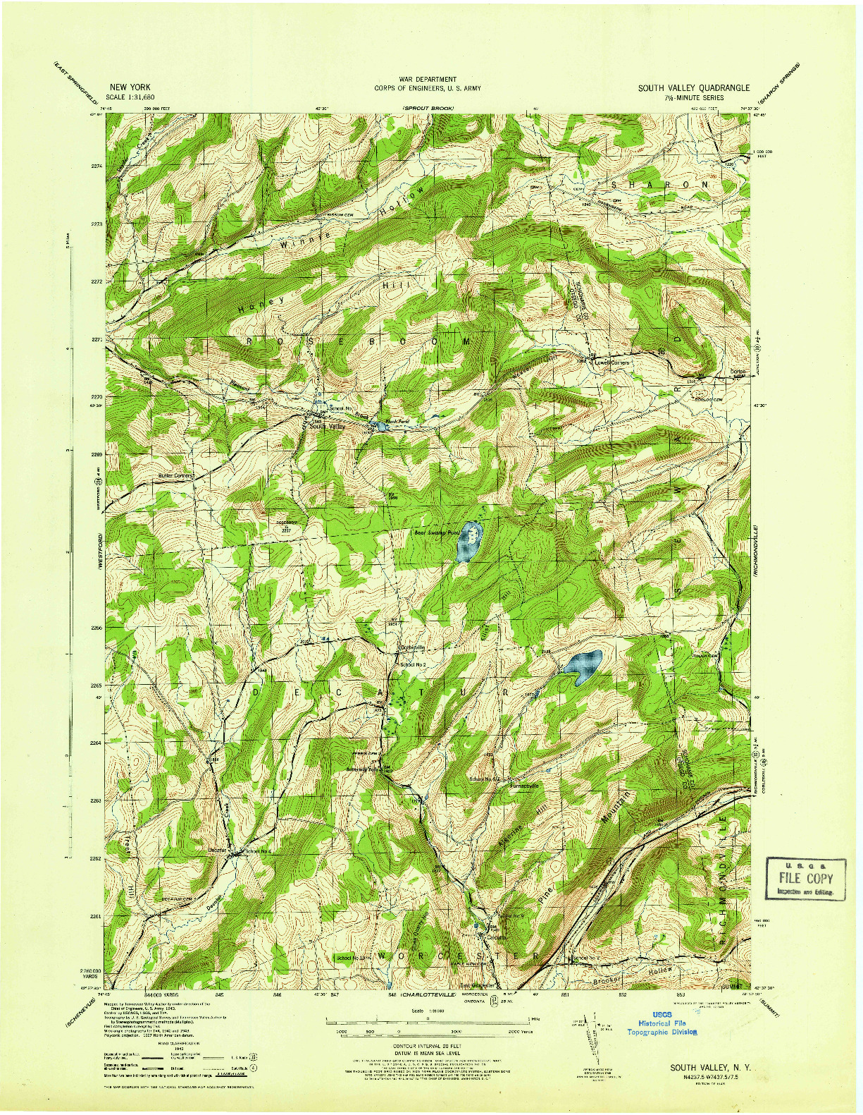 USGS 1:31680-SCALE QUADRANGLE FOR SOUTH VALLEY, NY 1945