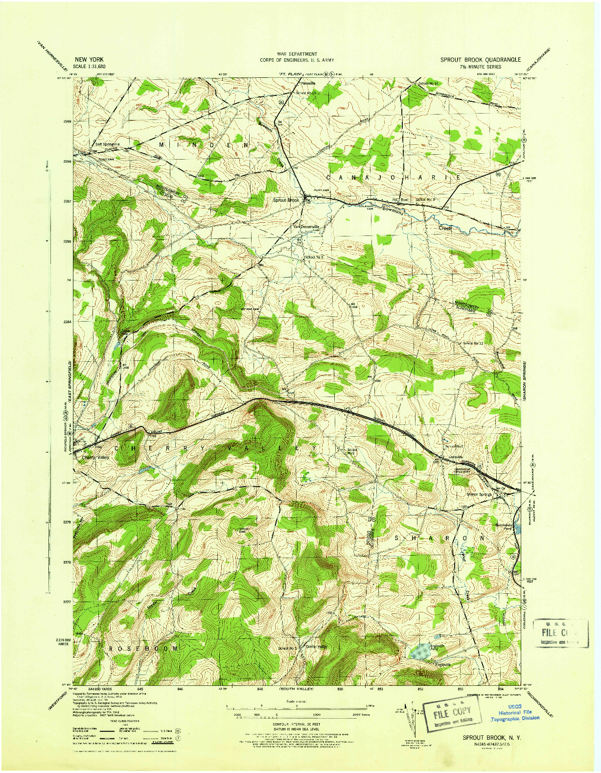 USGS 1:31680-SCALE QUADRANGLE FOR SPROUT BROOK, NY 1945