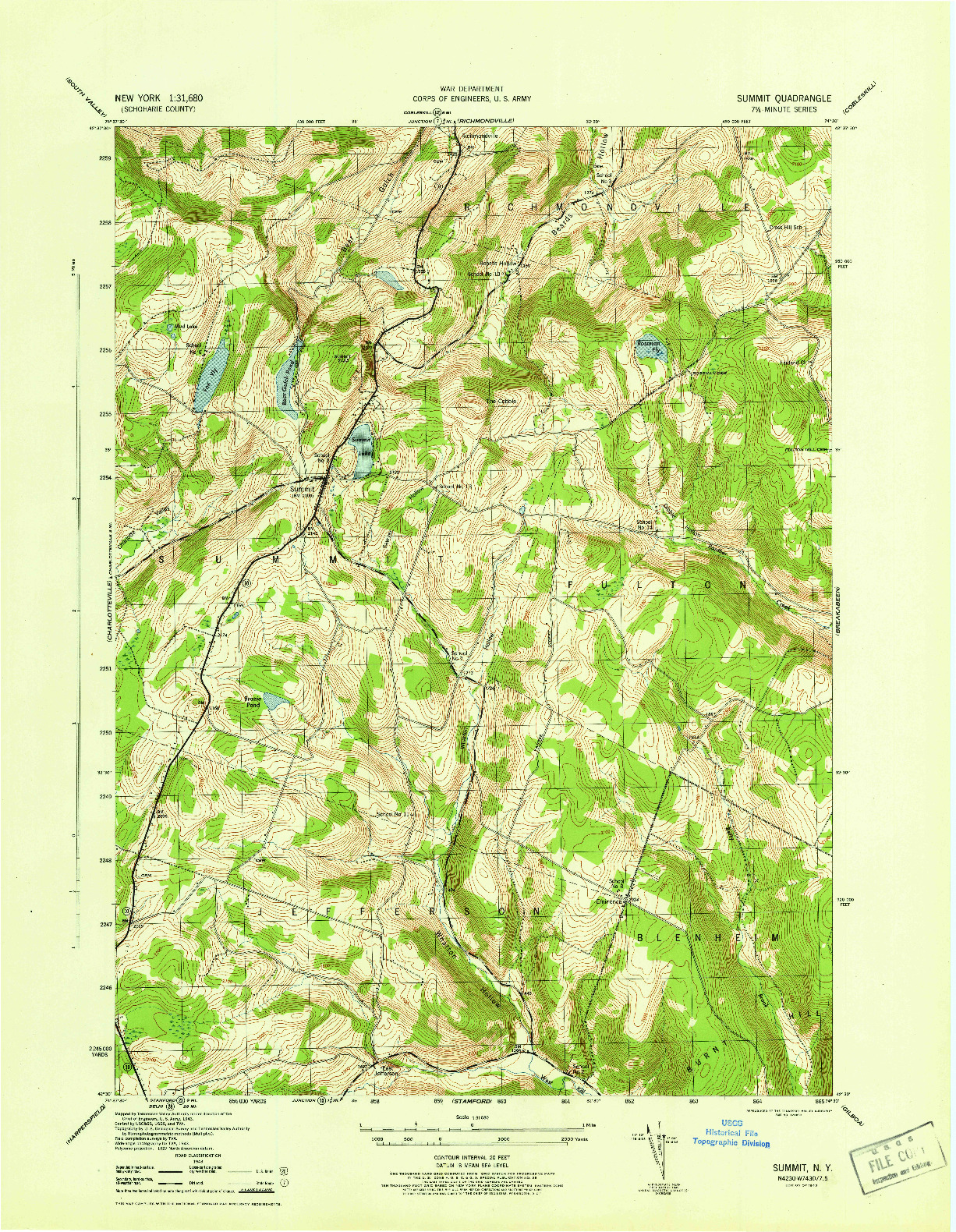 USGS 1:31680-SCALE QUADRANGLE FOR SUMMIT, NY 1945