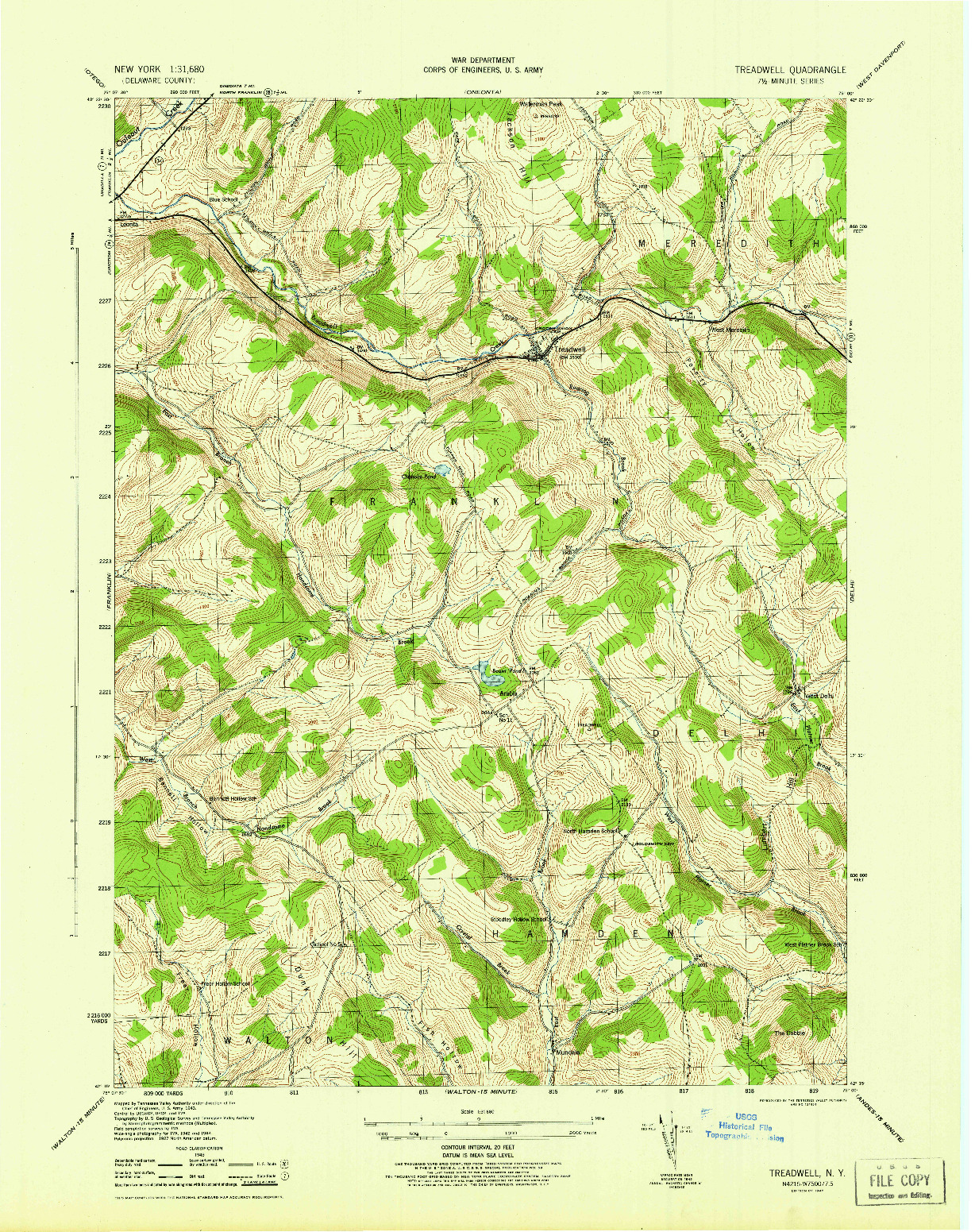 USGS 1:31680-SCALE QUADRANGLE FOR TREADWELL, NY 1945