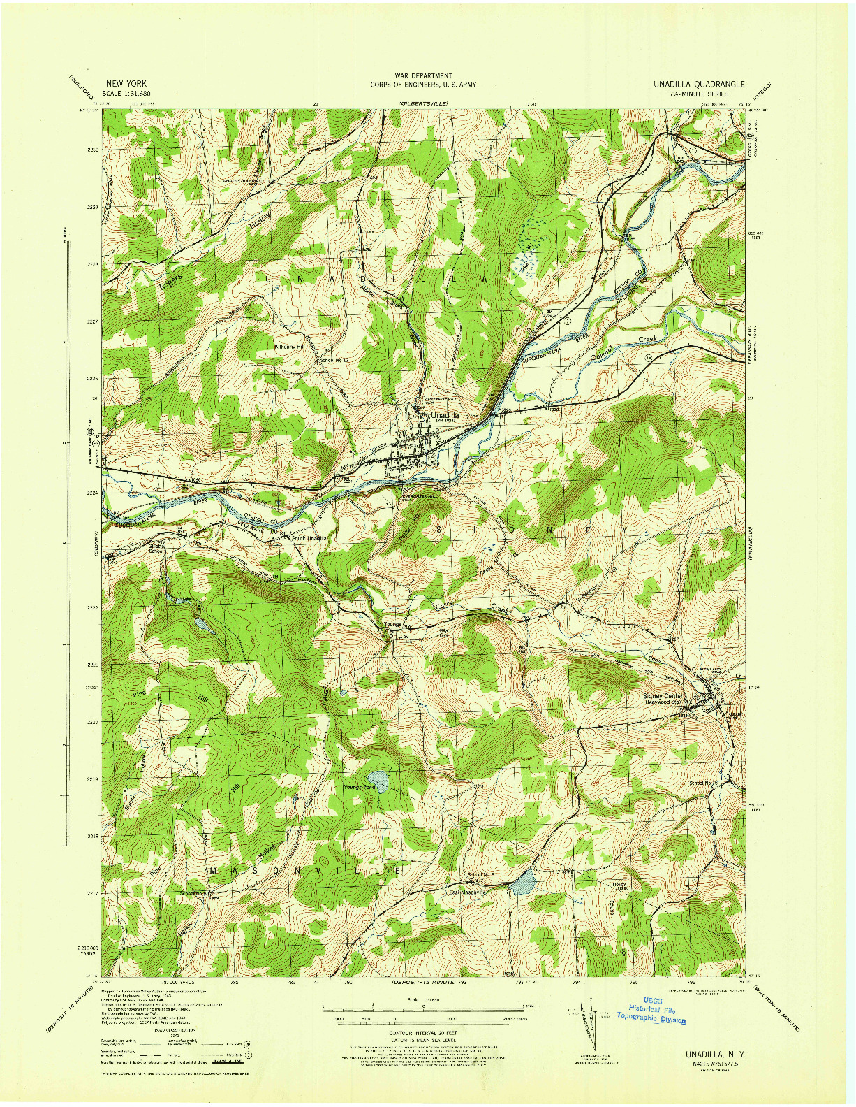 USGS 1:31680-SCALE QUADRANGLE FOR UNADILLA, NY 1945