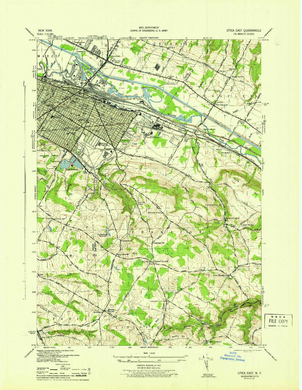 USGS 1:31680-SCALE QUADRANGLE FOR UTICA EAST, NY 1945