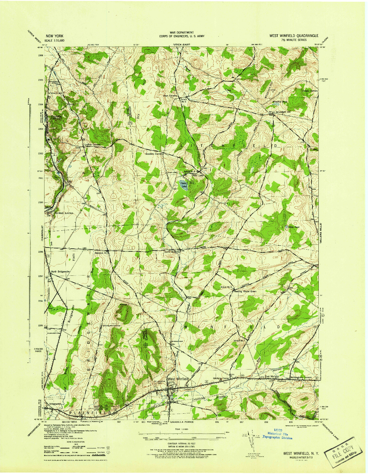 USGS 1:31680-SCALE QUADRANGLE FOR WEST WINFIELD, NY 1945
