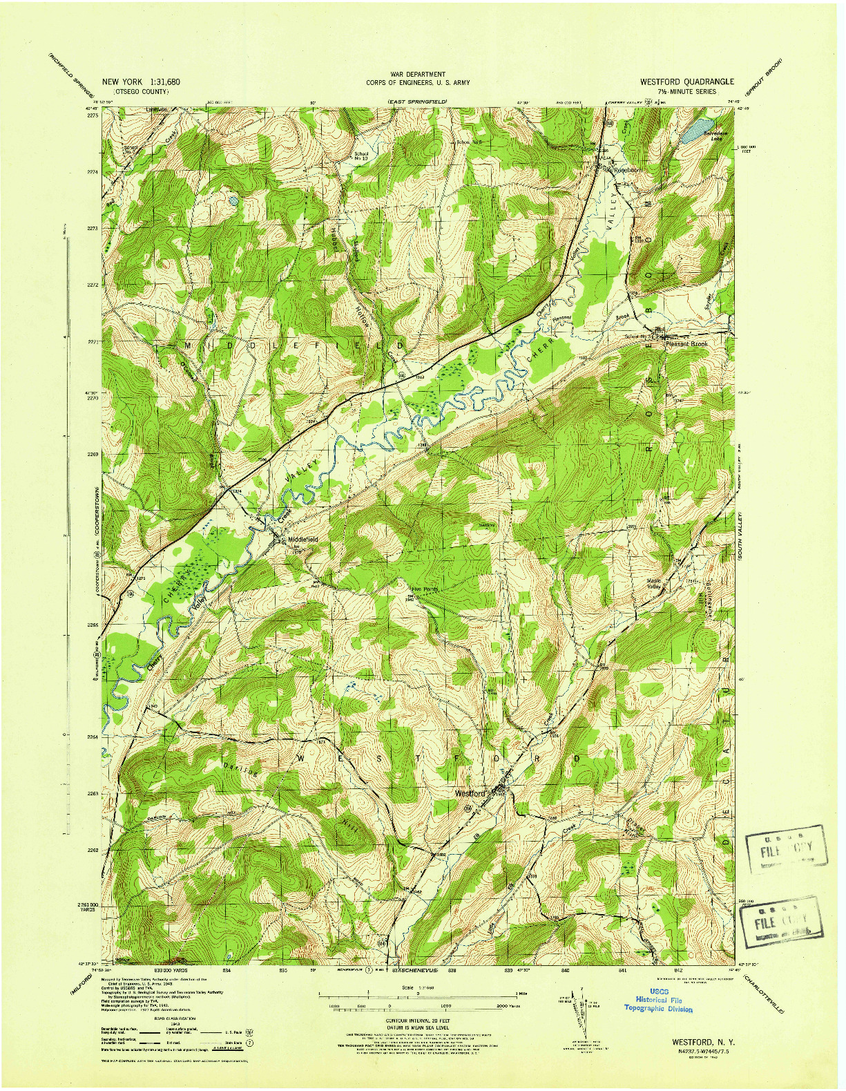 USGS 1:31680-SCALE QUADRANGLE FOR WESTFORD, NY 1945