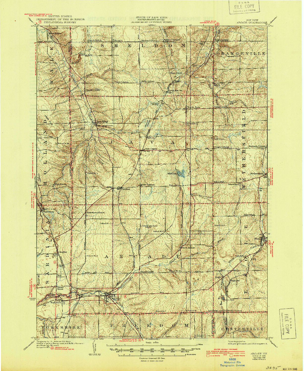 USGS 1:62500-SCALE QUADRANGLE FOR ARCADE, NY 1925