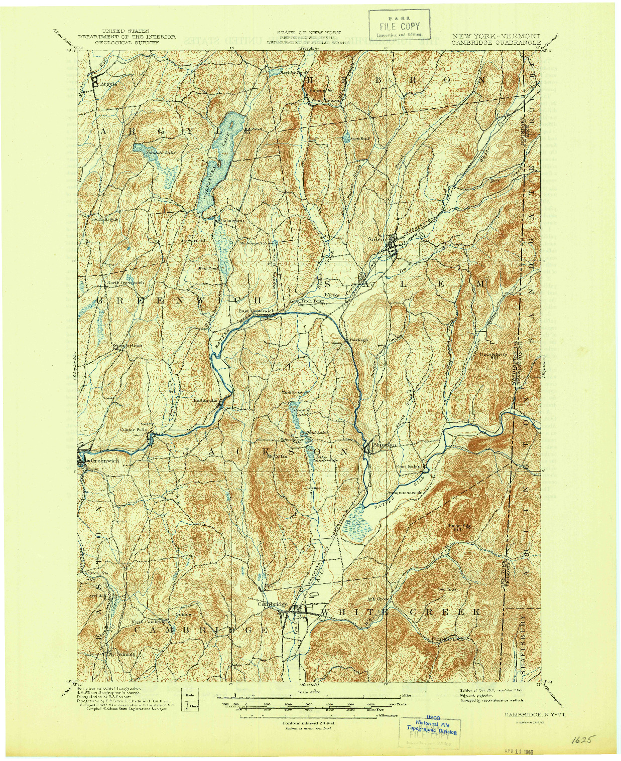 USGS 1:62500-SCALE QUADRANGLE FOR CAMBRIDGE, NY 1901