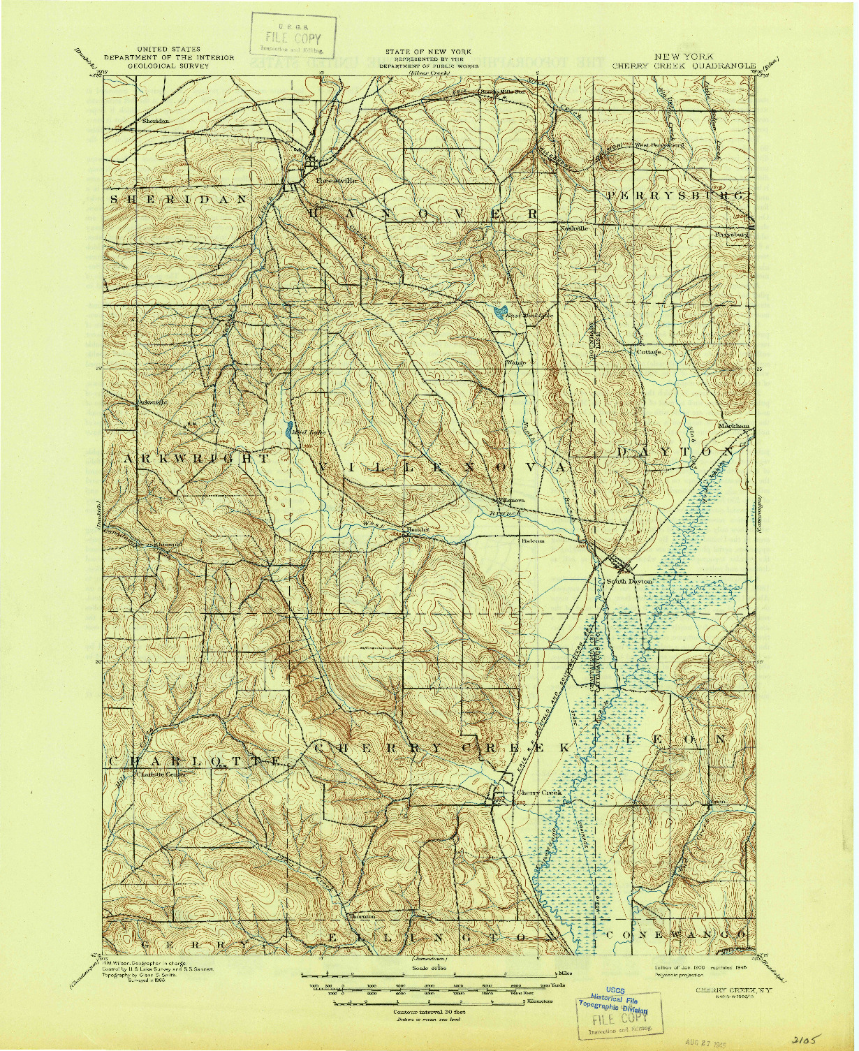 USGS 1:62500-SCALE QUADRANGLE FOR CHERRY CREEK, NY 1900