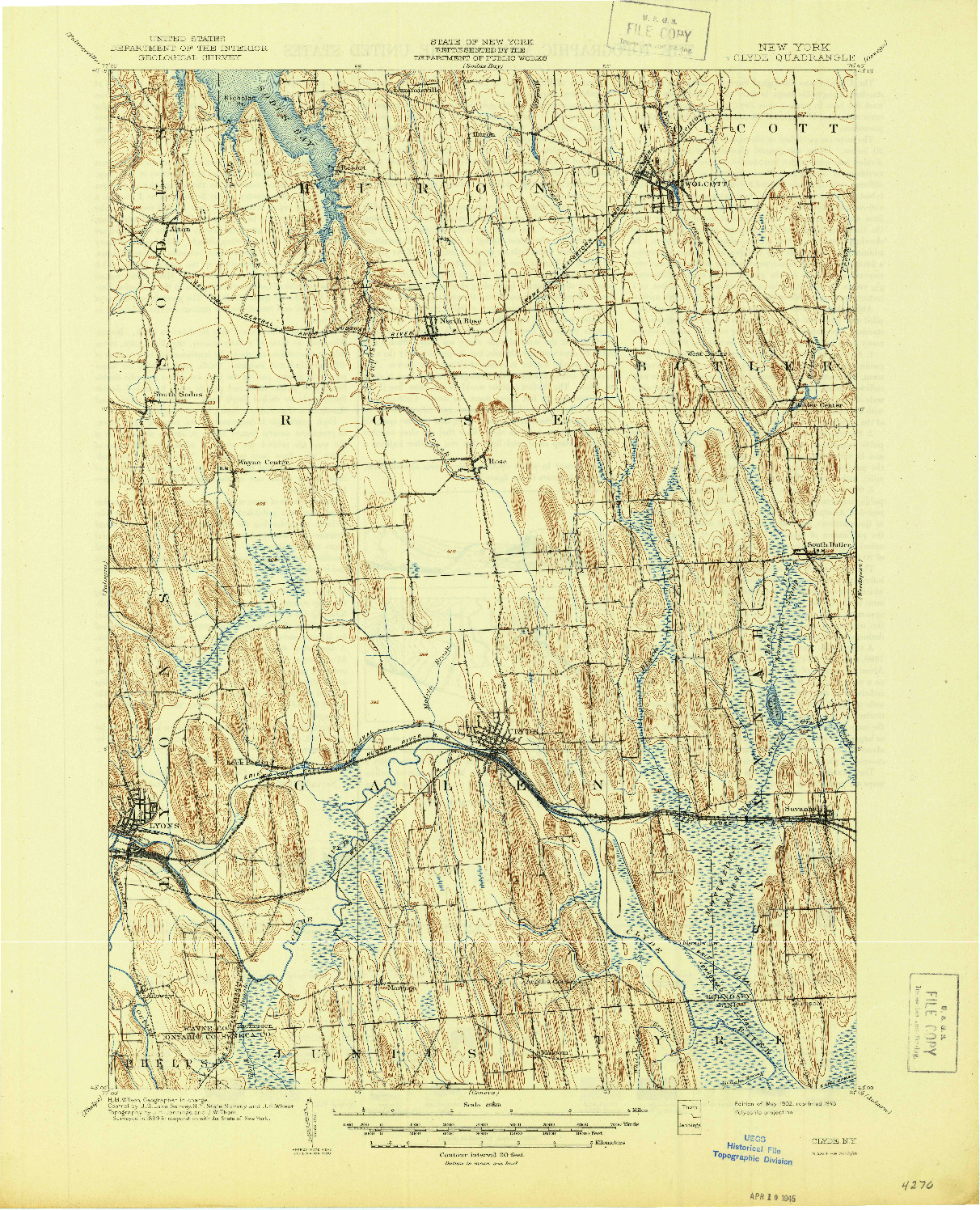 USGS 1:62500-SCALE QUADRANGLE FOR CLYDE, NY 1902