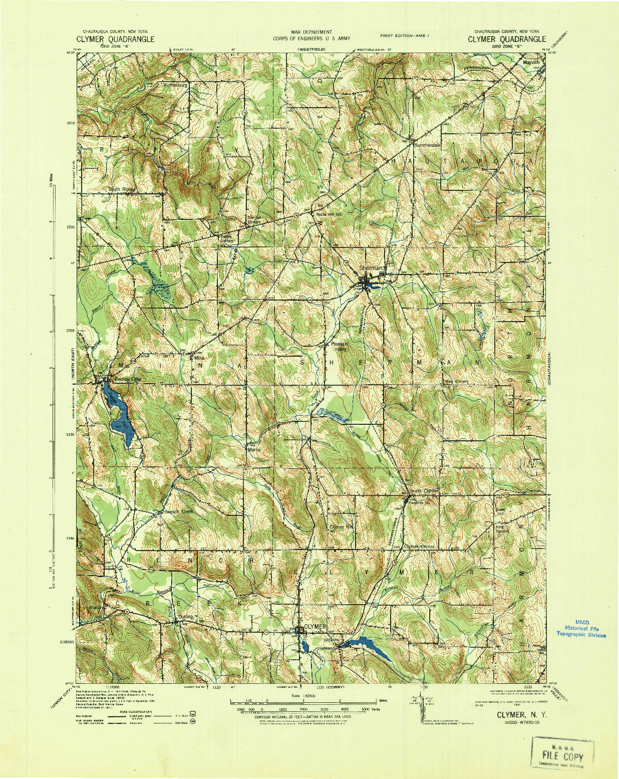 USGS 1:62500-SCALE QUADRANGLE FOR CLYMER, NY 1941